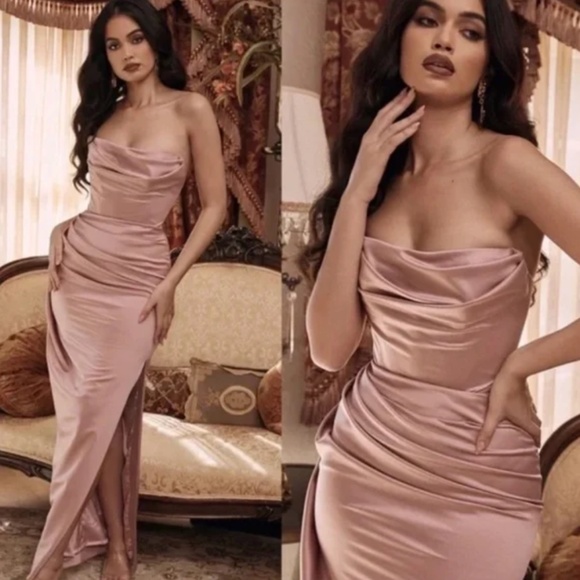 HOUSE OF CB 'Adrienne' Blush Satin Strapless Gown /Size XL NWOT maxi - Picture 1 of 11